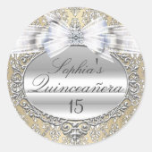 Cream & Silver Bow Quinceanera Sticker (Voorkant)