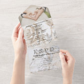  Cream Silver Rozen Bloemen Foto Website All In One Uitnodiging (Afscheurbaar)