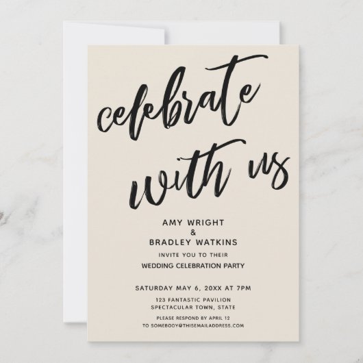 Cream Simple Celebrate met US Wedding Reception Kaart (Voorkant)