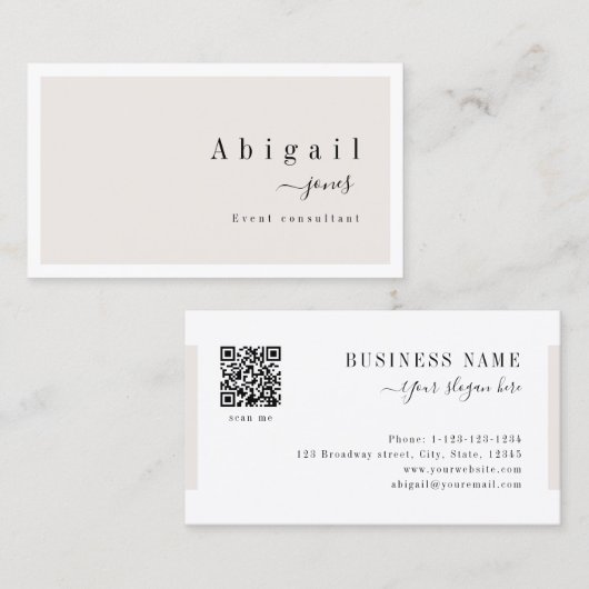 Cream Simple Script Moderne Luxury Professional Visitekaartje (Voorkant / Achterkant)