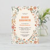 Cream Sinaasappel Groovy Wildflower Baby shower Kaart (Staand voorkant)