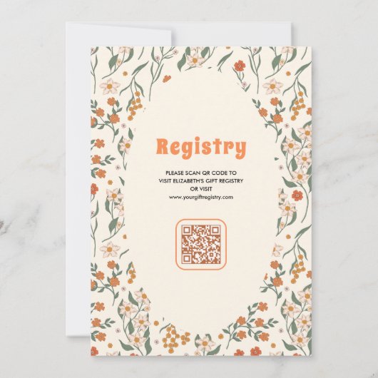 Cream Sinaasappel Groovy Wildflower Baby shower Kaart (Achterkant)