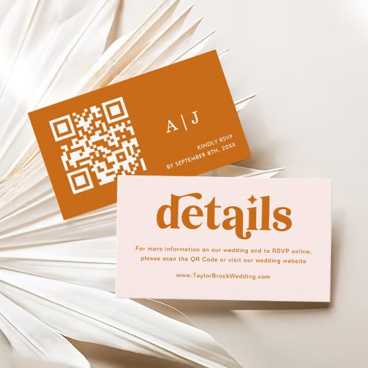 Cream Sinaasappel Retro 70s Boho Bruiloft Website Informatiekaartje