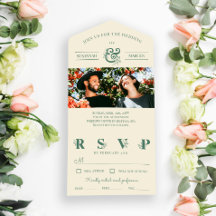 Cream Slate Green Floral Ampersand Photo Wedding