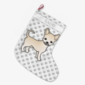 Cream Smooth Coat Chihuahua Cartoon Dog & Name Grote Kerstsok (Voorkant (Hangend))