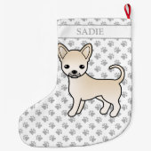Cream Smooth Coat Chihuahua Cartoon Dog & Name Grote Kerstsok (Achterkant)