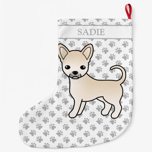 Cream Smooth Coat Chihuahua Cartoon Dog & Name Grote Kerstsok (Achterkant)