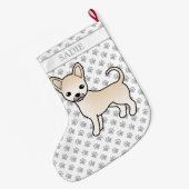 Cream Smooth Coat Chihuahua Cartoon Dog & Name Grote Kerstsok (Achterkant (Hangend))