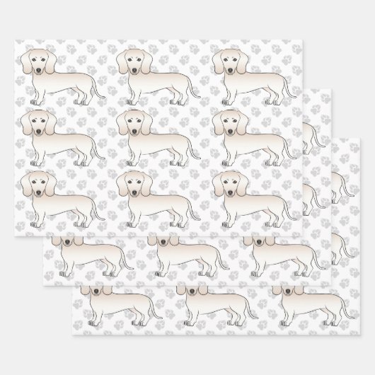 Cream Smooth Coat Dachshund Cartoon Dog Patroon Inpakpapier Vel (Set)
