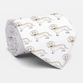 Cream Smooth Coat Dachshund Cartoon Dog Patroon Stropdas (Opgerold)