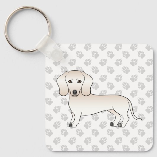 Cream Smooth Coat Dachshund Cartoon Dog with Paws Sleutelhanger (Voorkant)
