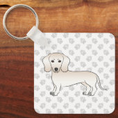 Cream Smooth Coat Dachshund Cartoon Dog with Paws Sleutelhanger (Voorkant)