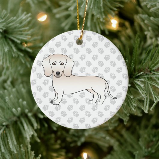 Cream Smooth Coat Dachshund Cute Cartoon Dog Keramisch Ornament (Boom)