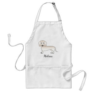 Cream Smooth Coat Dachshund-tekenfilm met naam Standaard Schort