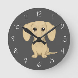 Cream Smooth Coated Dachshund Cartoon Dog Ronde Klok