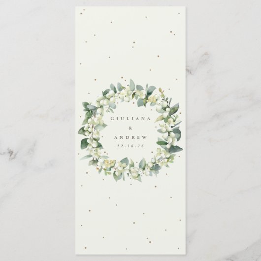 Cream Snowberry+Eucalyptus 4 gangen Bruiloft Flat Menu (Achterkant)