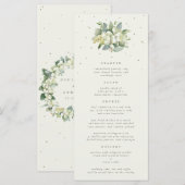 Cream Snowberry+Eucalyptus 4 gangen Bruiloft Flat Menu (Voorkant / Achterkant)