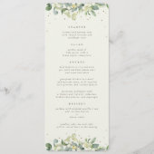 Cream Snowberry+Eucalyptus 4 gangen Bruiloft Flat Menu (Voorkant)