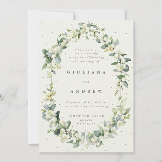 Cream Snowberry + Eucalyptus bruiloft alleen recep Kaart (Voorkant)