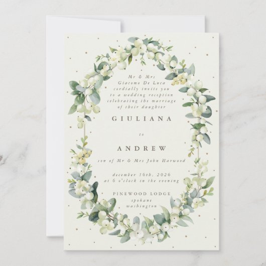 Cream Snowberry + Eucalyptus bruiloft alleen recep Kaart (Voorkant)