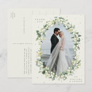 Cream Snowberry + Eucalyptus bruiloft dank u foto Briefkaart