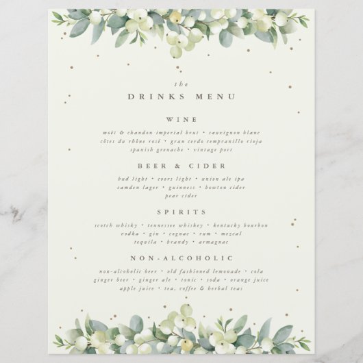 Cream Snowberry+Eucalyptus Bruiloft Drinken/Bar Me (Voorkant)