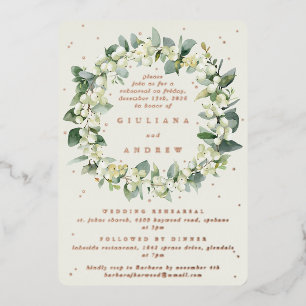 Cream Snowberry + Eucalyptus bruiloft repetitie Folie Uitnodiging