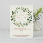 Cream Snowberry + Eucalyptus bruiloft repetitie Folie Uitnodiging (Staand Voorkant)