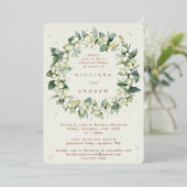 Cream Snowberry + Eucalyptus bruiloft repetitie Folie Uitnodiging (Staand Voorkant)