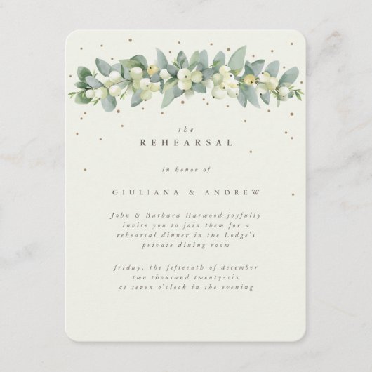 Cream Snowberry + Eucalyptus bruiloft repetitie Informatiekaartje (Voorkant)