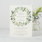 Cream Snowberry + Eucalyptus bruiloft repetitie Kaart (Staand voorkant)