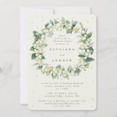 Cream Snowberry + Eucalyptus bruiloft repetitie Kaart (Voorkant)