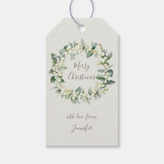 Cream Snowberry+Eucalyptus Custom Message Cadeaulabel (Voorkant)