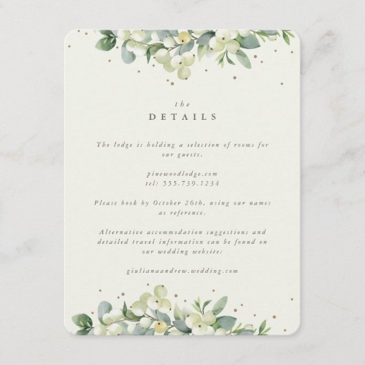 Cream Snowberry + Eucalyptus Edged bruiloft detail Informatiekaartje (Voorkant)