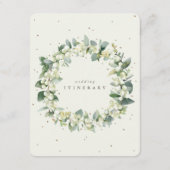 Cream Snowberry+Eucalyptus Garland bruiloft evenem Informatiekaartje (Achterkant)
