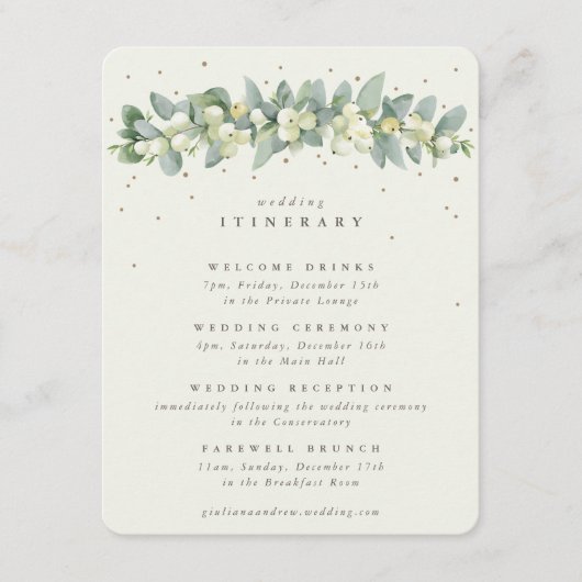 Cream Snowberry+Eucalyptus Garland bruiloft evenem Informatiekaartje (Voorkant)