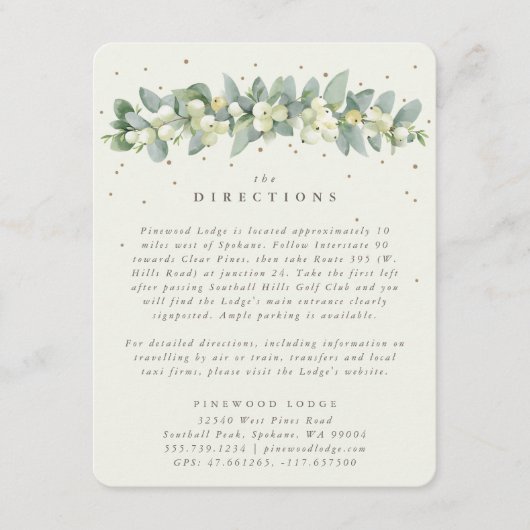 Cream Snowberry+Eucalyptus Garland Routebeschrijvi Informatiekaartje (Voorkant)