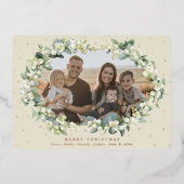 Cream Snowberry + Eucalyptus kerstfoto Folie Feestdagenkaart (Voorkant)