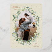 Cream Snowberry+Eucalyptus kerstfoto Folie Feestdagenkaart (Voorkant)