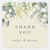 Cream Snowberry+Eucalyptus Kerstmis Dank je Vierkante Sticker (Voorkant)