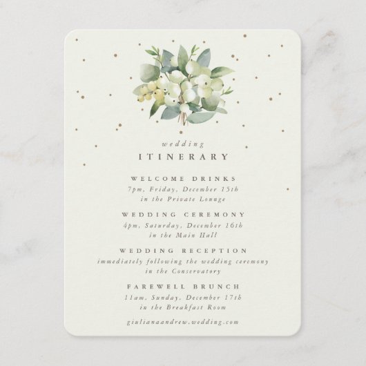 Cream Snowberry + Eucalyptus trouwroute Informatiekaartje (Voorkant)
