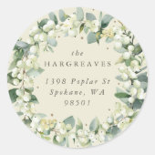 Cream Snowberry+Eucalyptus Vakantiekransadres Ronde Sticker (Voorkant)