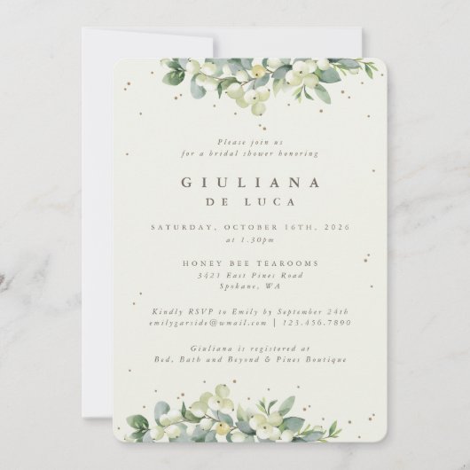 Cream Snowberry+Eucalyptus Winter Vrijgezellenfees Kaart (Voorkant)