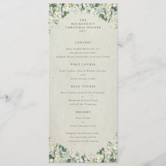 Cream Snowberry Kerstdiner Flat 4 gangen Menu (Voorkant)