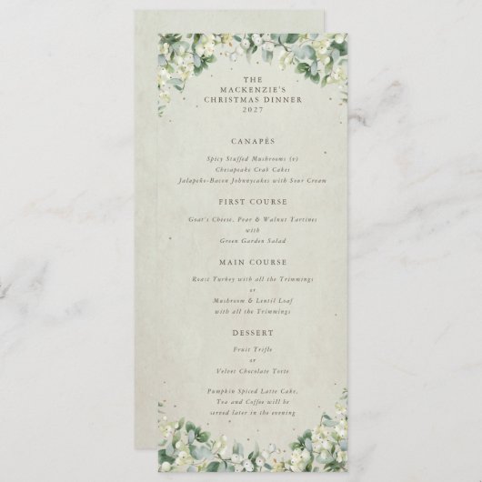 Cream Snowberry Kerstdiner Flat 4 gangen Menu (Voorkant / Achterkant)