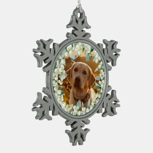 Cream Snowberry-kerstfoto Tin Sneeuwvlok Ornament (Links)