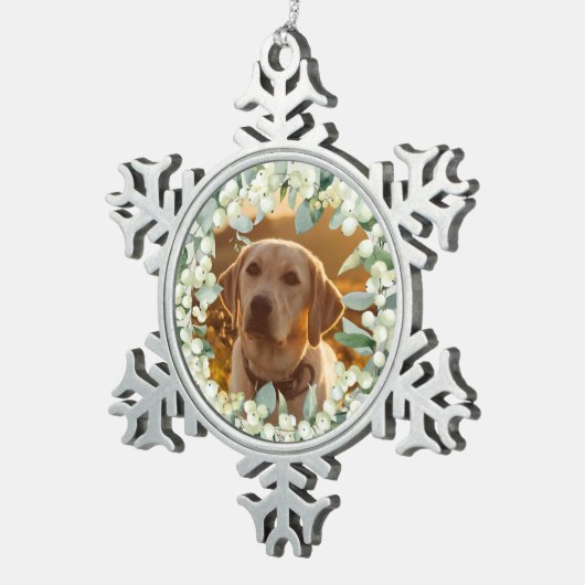 Cream Snowberry-kerstfoto Tin Sneeuwvlok Ornament (Rechts)