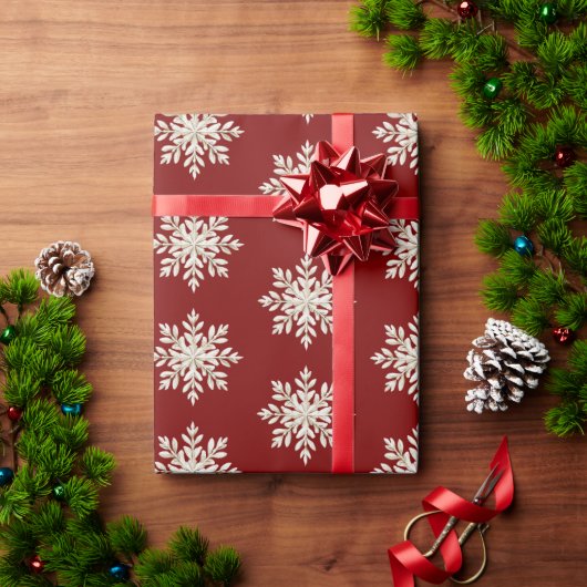 Cream Snowflake Red Christmas Cadeaupapier (Feestdagen Geschenken)