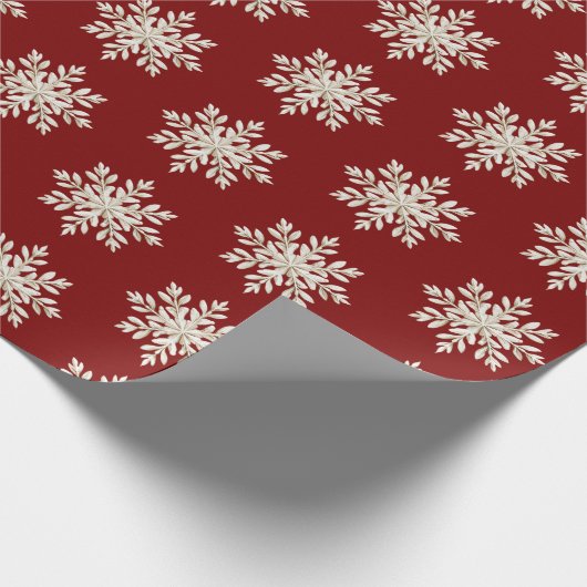 Cream Snowflake Red Christmas Cadeaupapier (Hoek)