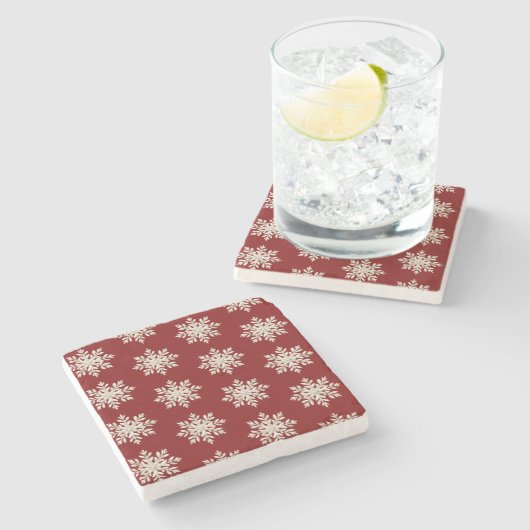 Cream Snowflake Red Christmas Stenen Onderzetter (Zijkant)